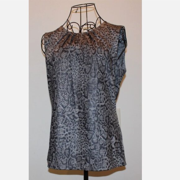 Gray Animal Print Top Calvin Klein Blouse Pullover Sleeveless Shirt M NWT Cheeta - Picture 1 of 4
